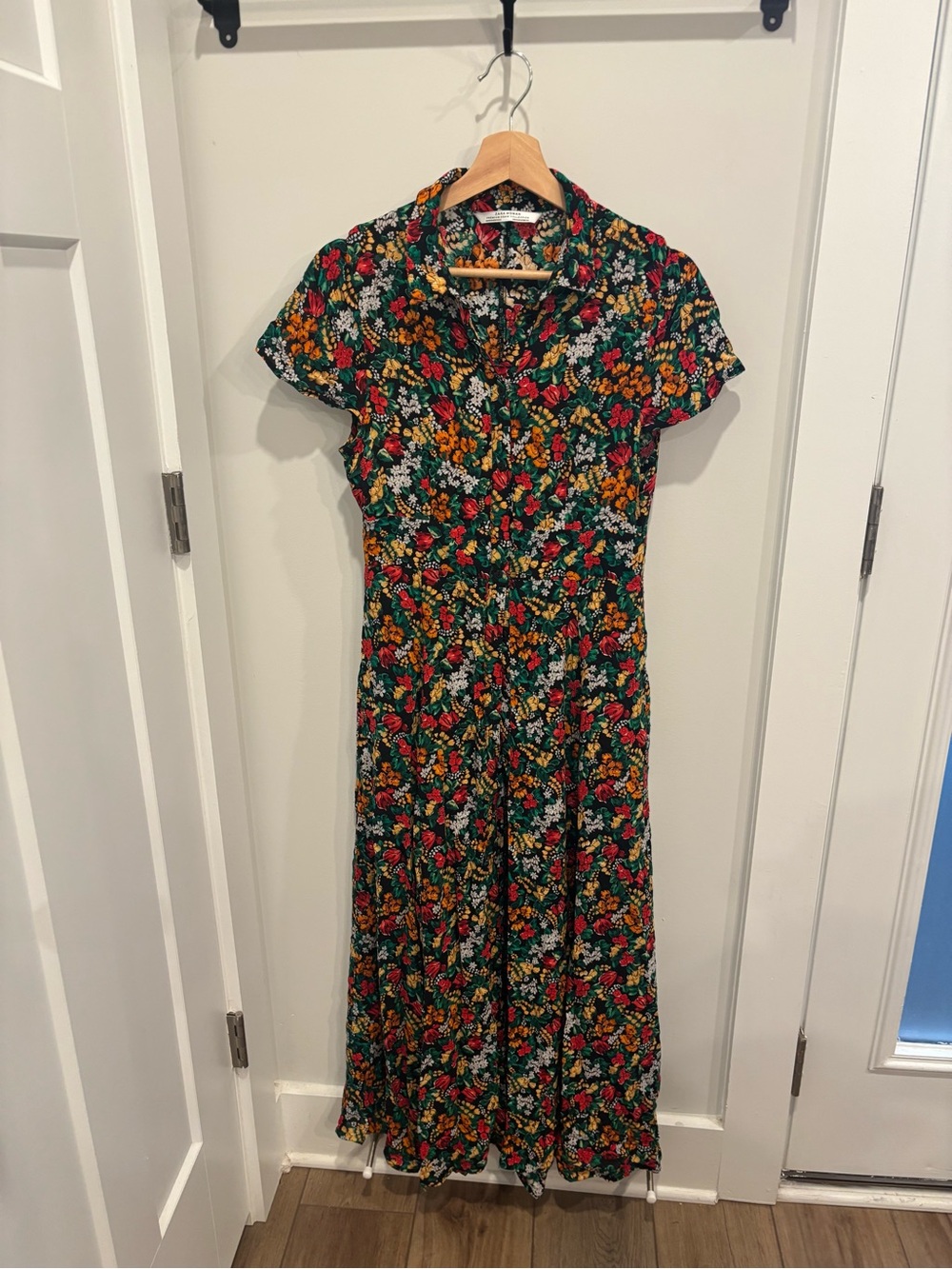 Zara Green Floral Maxi Dress with Red & Yellow Blooms